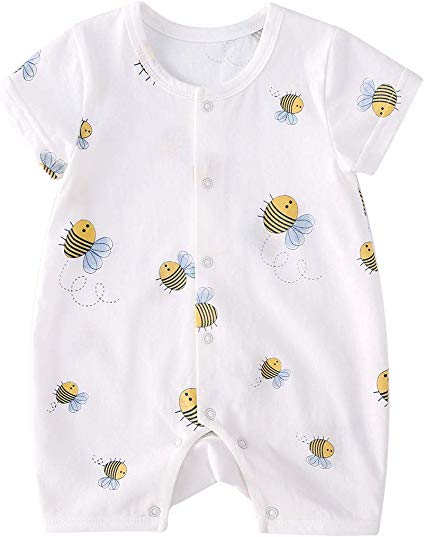 pureborn Baby Boys Short Sleeve Cute Cartoon Romper Summer One-Piece Outfits 0-24 Months