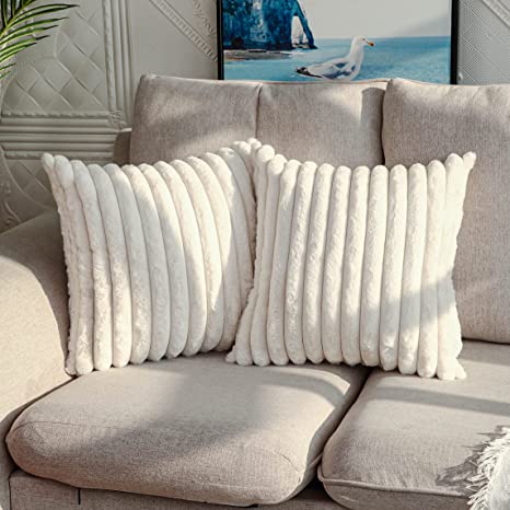 Very Soft and Comfy Plush Long Faux Fur 18 x 18 Throw Pillows, 2-Pack