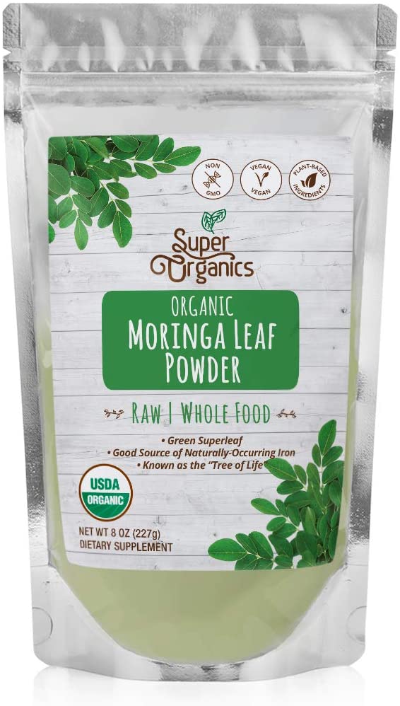 Super Organics Moringa Leaf Powder | Organic Superfood Powder | Raw Superfoods | Whole Food Supplement | Good Source of Iron – Vegan, Non-GMO & Gluten-Free, 8 oz