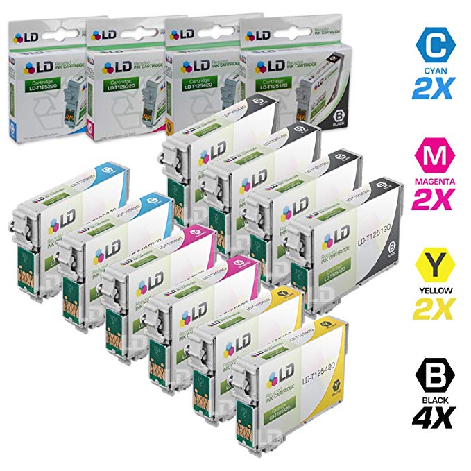 LD Remanufactured Replacement for Epson T125 10-Set Ink Cartridges: 4 Black T125120 & 2 Each of Cyan T125220 /