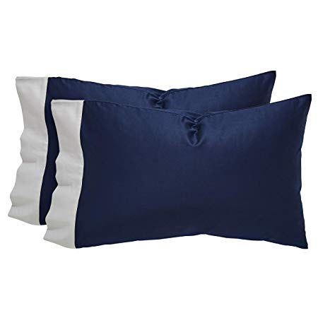 Rivet 500 Thread-Count Color Block Supima Cotton Pillowcase Set, Standard, Navy / Cloud Blue