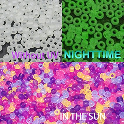 Trasfit 550 Pieces UV Beads Multi Color Changing UV Reactive Plastic Pony Beads, Glows in the Dark, Fun for Jewelry / Bracelets Making (68mm)