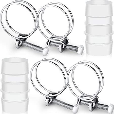 4 Pieces Double Wire Hose Clips Adjustable Stainless Steel Hose Clamps with 2 Pieces Inline Pond Hose Jointer (25 mm/ 1 inch)