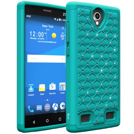 ZTE Zmax 2 Case Tauri Dual Layer Studded Rhinestone Crystal Bling Hybrid Defender Armor Protective Case Cover For ZTE Zmax 2 - Mint