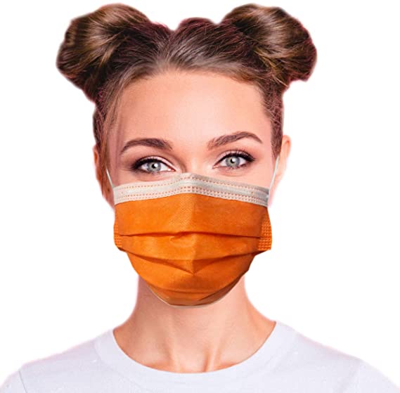 3-Ply Breathable Disposable Face Mask (Tangerine Orange) - Made in USA - Comfortable Elastic Ear Loop | Non-Woven Polypropylene | Block Dust & Air Pollution | For Business and Personal Care (10pcs)