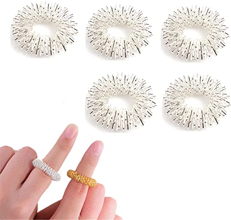 SEVENHOPE Sensory Finger Rings (Pack of 5) - Fidget Rings for Kids and Adults - Fun Set for Acupressure, Stress Relief Fidgets for Classroom Office Home ADD ADHD OCD Autism