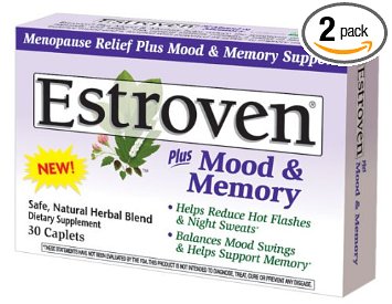 Estroven Plus Mood & Memory Caplets for Menopause, 30-Count Boxes (Pack of 2)