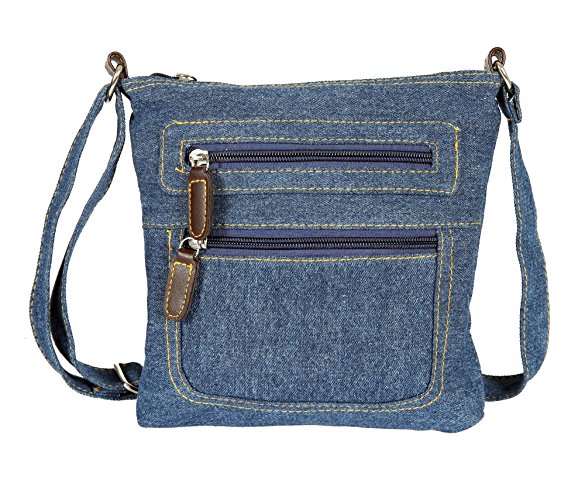 JollyChic Small Denim Bag Mini Crossbody Bag with 2 External Zip Pockets