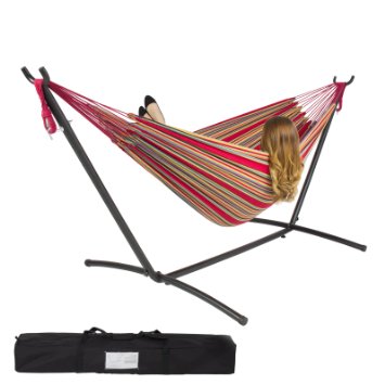 Best ChoiceProducts Double Hammock with Space Saving Steel Stand Includes Portable Carrying Case, Red