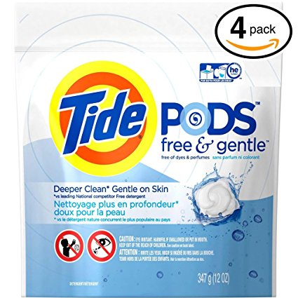 (PACK OF 4 PODS) Tide FREE & GENTLE Laundry Detergent PODS. High Efficiency & Non-High Efficiency. Detergent   Stain Remove   Brightener ALL IN ONE! All Temperatures. (4 Pods in Each Package)