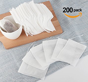 ilauke 200 Pack Tea Bags Disposable Drawstring Seal Filter White 7*9cm with FDA Certificate (Non-woven Fabric)