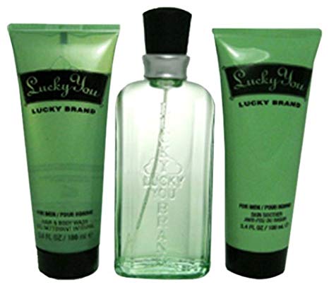 Lucky You By Lucky Brand For Men. Gift Set (cologne Spray 3.4 Oz  Skin Soother 3.3oz   Hair & Body Wash 3.3 Oz )