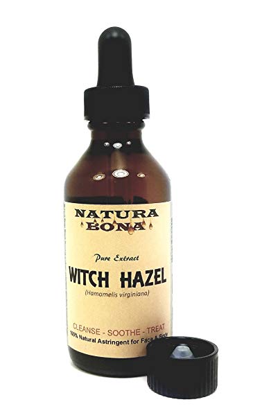 Natura Bona 100% Pure-Natural Witch Hazel Extract; 2 Ounce Amber Glass Bottle with Calibrated Glass Pipette.