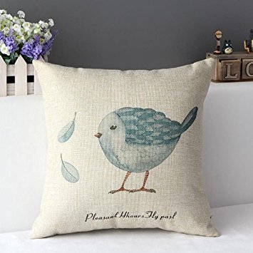 Cotton Linen Throw Pillow Case Cushion Cover Home Decorativefeather Blue Bird with Feather 18 X 18 Inch