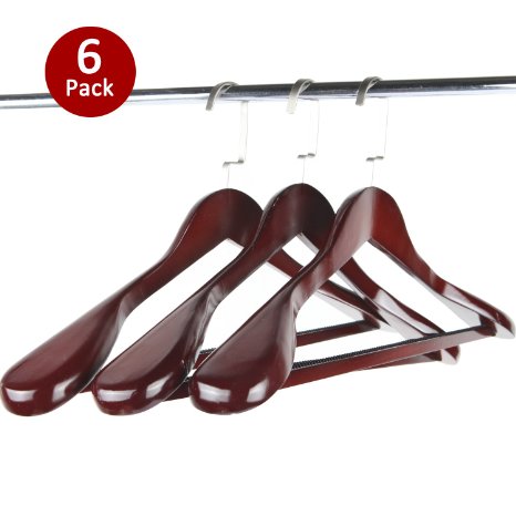 LOHAS Home® H09 Wooden Extra-Wide Shoulder Suit Hangers, Wood Clothing Hangers for Closet Collection, Walnut Finished, 6-Pack