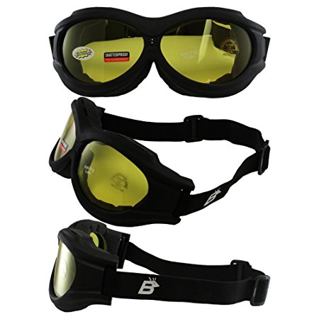 Birdz Eyewear - The Buzzard - Motorcycle Goggle Fits Over Glasses Yellow Lens