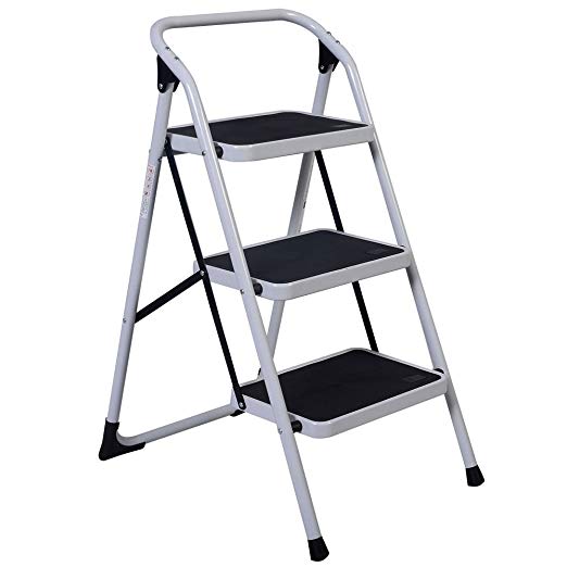 Z ZTDM Portable 3 Step Ladder with 330lbs Capacity Platform Father's Day Gift Lightweight Short Handrail Iron Folding Stool