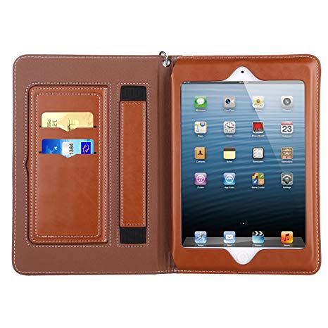 iPad Mini 1 2 3 Sleeve Case Cover, Abestbox Multi Function Flip Leather Case [Auto Sleep/Wake] Portable Travel Bag with Card Slots Stand for iPad Mini1 / Mini2 / Mini3 (Brown)