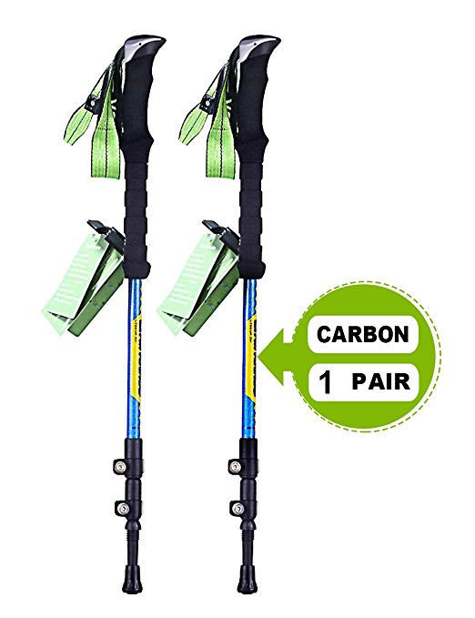 JESBAN 2-Pack Trekking Poles Walking Hiking Sticks for Travel Hiking Climbing (80% Carbon Fiber, Physical anti-shock, 1-Year Warranty)