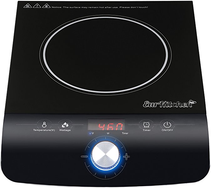 EurKitchen Portable Induction Cooktop Countertop Burner - Quick-Adjust Precision Control Dial - Safe and Easy to Use - 17 Temperature Settings -1800W - Requires Induction-Ready Cookware (Not Included)