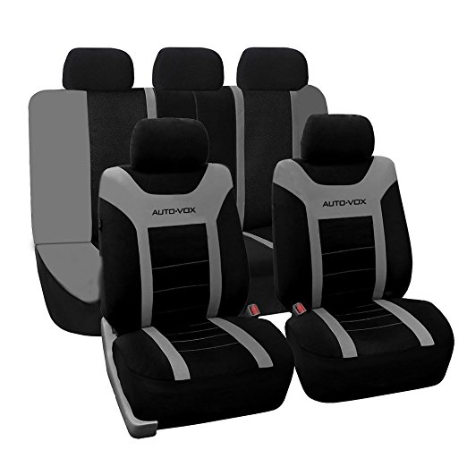 AUTO-VOX FH-FB Universal Car Seat Covers Grey/ Black Classic Cloth Sleek & Stylish Suitable for Most Cars, Trucks,SUV or Vans with Detachable Headrests