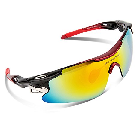 RIVBOS 802 Polarized Sports Sunglasses with 5 Set Interchangeable Lenses for Cycling