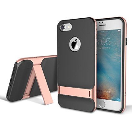 iPhone 7 Case, ROCK[Royce Series] Dual Layer Shockproof Thin & Slim Case With Kickstand for iPhone 7 (rose gold)