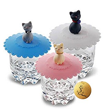 Rimobul 3 pcs Lovely Cats Lid Watertight Silicone Cup Lid Cover Mug Cap Block dust Leakproof Lid (Cat)