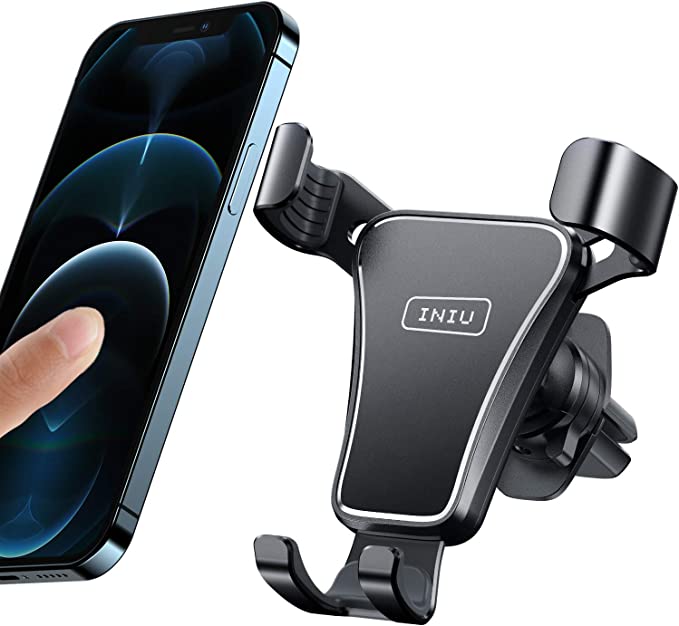 INIU Car Phone Holder, Hands-Free 360° Universal Alloy Auto-Lock & Release Air Vent Phone Mount for Car, SecureLock Car Cradle Compatible with iPhone 12 11 Pro X 8 Plus Samsung S20 Google LG GPS etc.