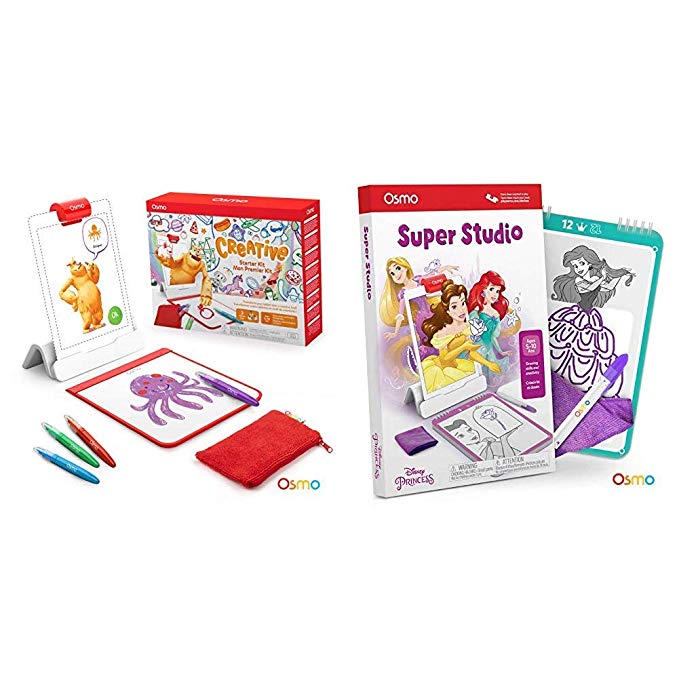 Osmo - Creative Starter Kit for iPad - Ages 5-10 - Creative Drawing & Problem Solving/Early Physics & Super Studio Disney Princess Game - Ages 5-11 - Learn to Draw Your Favorite Disney Princesses