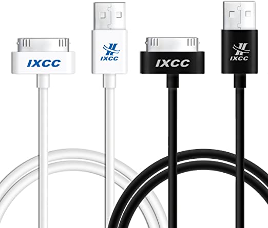 iXCC 3ft Apple MFi Certified 30 pin to USB Sync and Charge Cable for iPhone 4/4s, iPad 2/3, iPod 1-6 Gen - Black and White