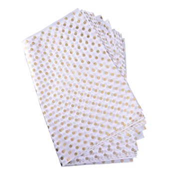 Shappy Polka Dots Tissue Paper Dot Wrapping Paper, Gold and White, 28 Inch by 20 Inch, 30 Sheets