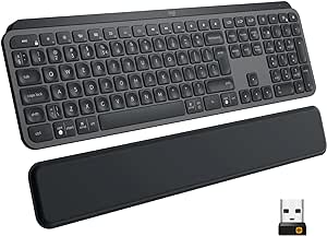 Logitech MX Keys Plus, Clavier sans Fil Rétroéclairé avec repose-poignets, QWERTY US International - Gris