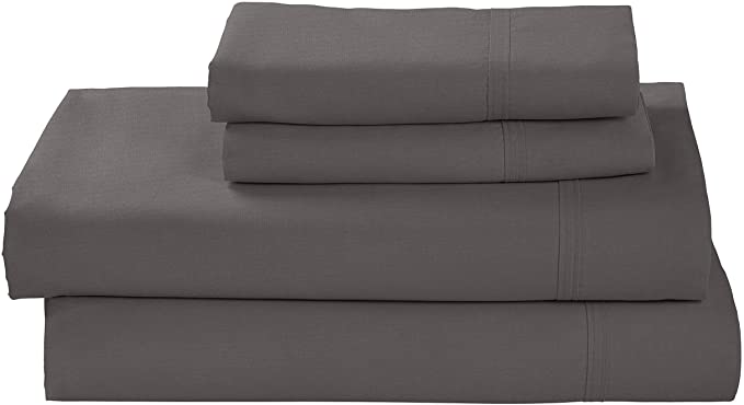 Rivet Percale 100% Organic Cotton Bed Sheet Set, Easy Care, California King, Graphite