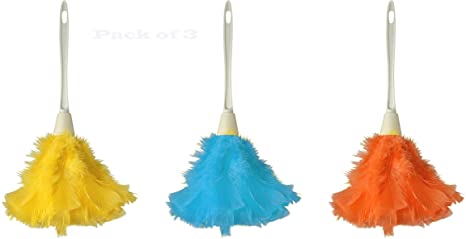 Supply Guru Genuine Feather Hand Dusters, Hanging Loop, Feathers Dyed Assorted Colors Pack Of 3