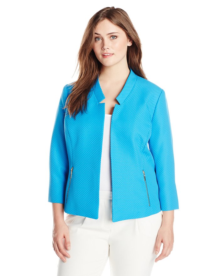 Kasper Women's Plus-Size Textured Open-Front Jacket with Notched Sleeves