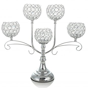 VINCIGANT Silver Crystal Candelabra for Wedding Coffee Table Decorative Centerpiece / Dining Room Tabletop Accessories,Mothers Day House Gifts