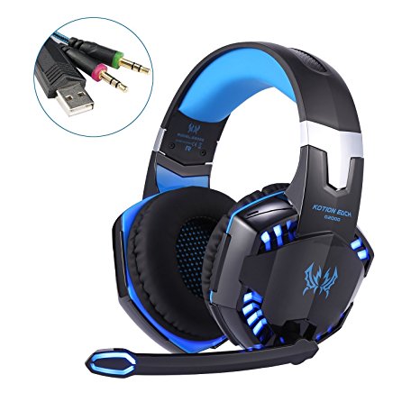 Gaming Headset - YKS Professional Stereo Noise Isolation LED Gaming Headphone Earphones Earbuds with Mic for PC Computer Gamers (Blue)