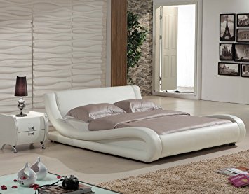 US Pride Furniture Dona Faux Leather Modern Bed, California King, Ivory