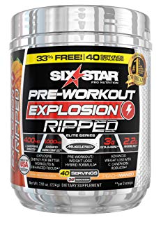 Six Star Explosion Ripped Pre Workout, Powerful Pre Workout Powder with Extreme Energy, Focus and Intensity, Peach Mango, 40 Servings