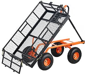 VEVOR 400lbs Steel Garden Dump Cart Utility Wagon, Heavy Duty Yard Dump Wagon Cart with Removable Sides, Pullable Handle, Utility Liner, 10in All Terrain Wheels