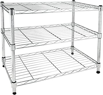 YSSOA Heavy Duty 3-Shelf Shelving Unit,Plug Version, 23.82" D x 11.80" W x 20.20" H, Chrome, 3 Tier (HKSHLF23132003CLITEV1)