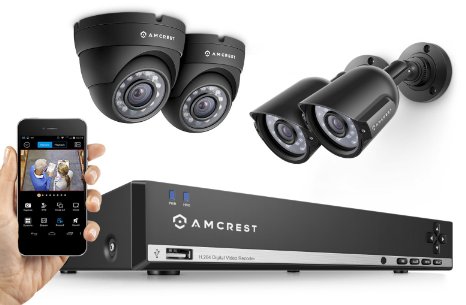 Amcrest 960H 4CH Security System - Four 800  TVL IP66 Bullet and Dome Cameras (Black)