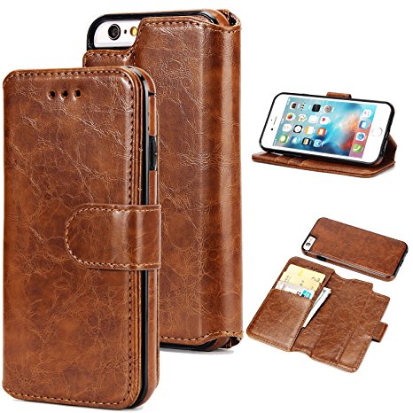 UEEBAI Case For iPhone 7 iPhone 8,Premium Folio PU Leather Wallet Case with [Kickstand] [Card Slots] [Magnetic Closure] [Detachable] Flip Notebook Cover Case for iPhone 7/iPhone 8 - Brown
