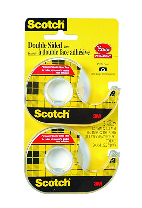 Scotch Double Sided Tape with Dispenser, 1/2 x 400 Inches, 2 Rolls (137DM-2)