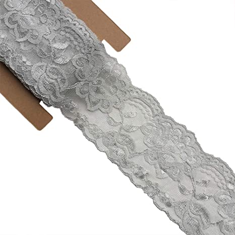 Lace Realm 3.15 Inches Wide×10 Yards Stretch Floral Pattern Lace Ribbon Trim Lace for Headbands Garters & Crafts (Grey)