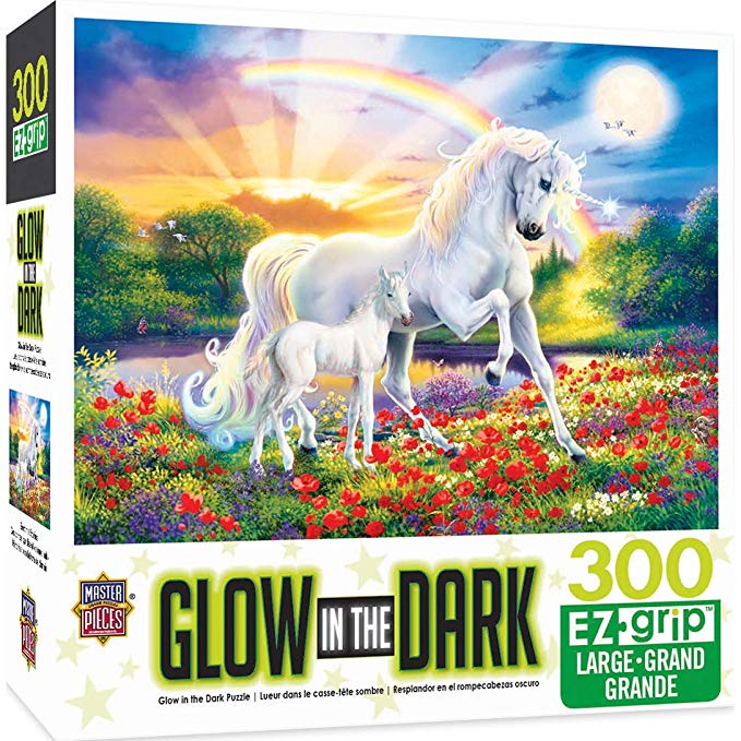 MasterPieces Glow in the Dark Bedtime Stories Unicorns Large EZ Grip Jigsaw Puzzle by Steve Read, 300-Piece