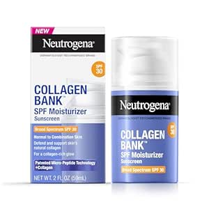 Neutrogena Collagen Bank Facial Moisturizer, SPF 30, Daily Collagen Face Moisturizer   Bakuchiol for Visibly Glowing, Plump Skin, Non-Comedogenic, Lightweight & Fragrance-Free, 2 fl. oz