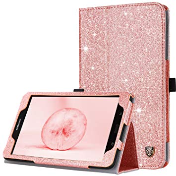 Galaxy Tab A 8.0 Case 2017, BENTOBEN Slim Fit Glitter Sparkly Flip Folio PU Leather Stylus Holder Auto Sleep/Wake Protective Smart Cover for Samsung Galaxy Tab A 8.0 2017 (SM-T380/SM-T385), Rose Gold