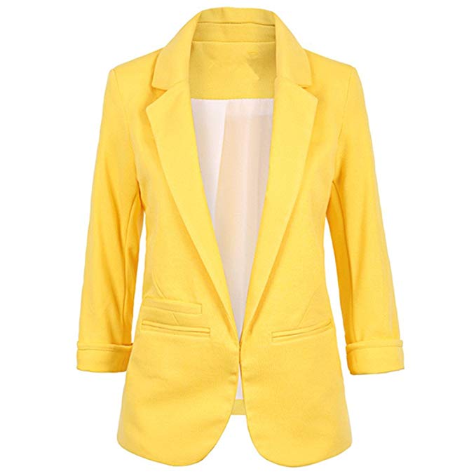 Lrady Women's Fashion Casual Rolled Up 3/4 Sleeve Slim Office Blazer Jacket Suits